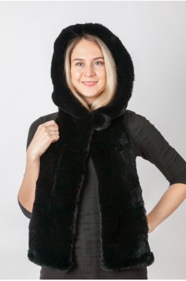 Black rex fur hood-scarf